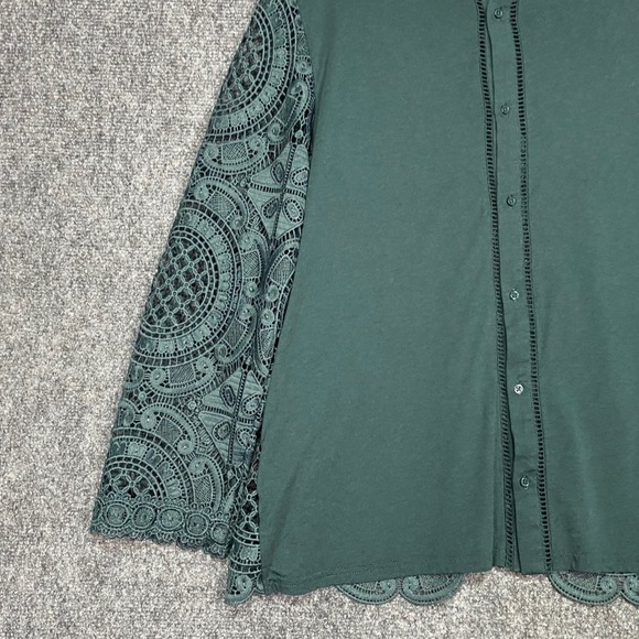 Antropologie James Coviello New York Lace Blouse Top Green Button Up Elegant XL - Picture 6 of 11